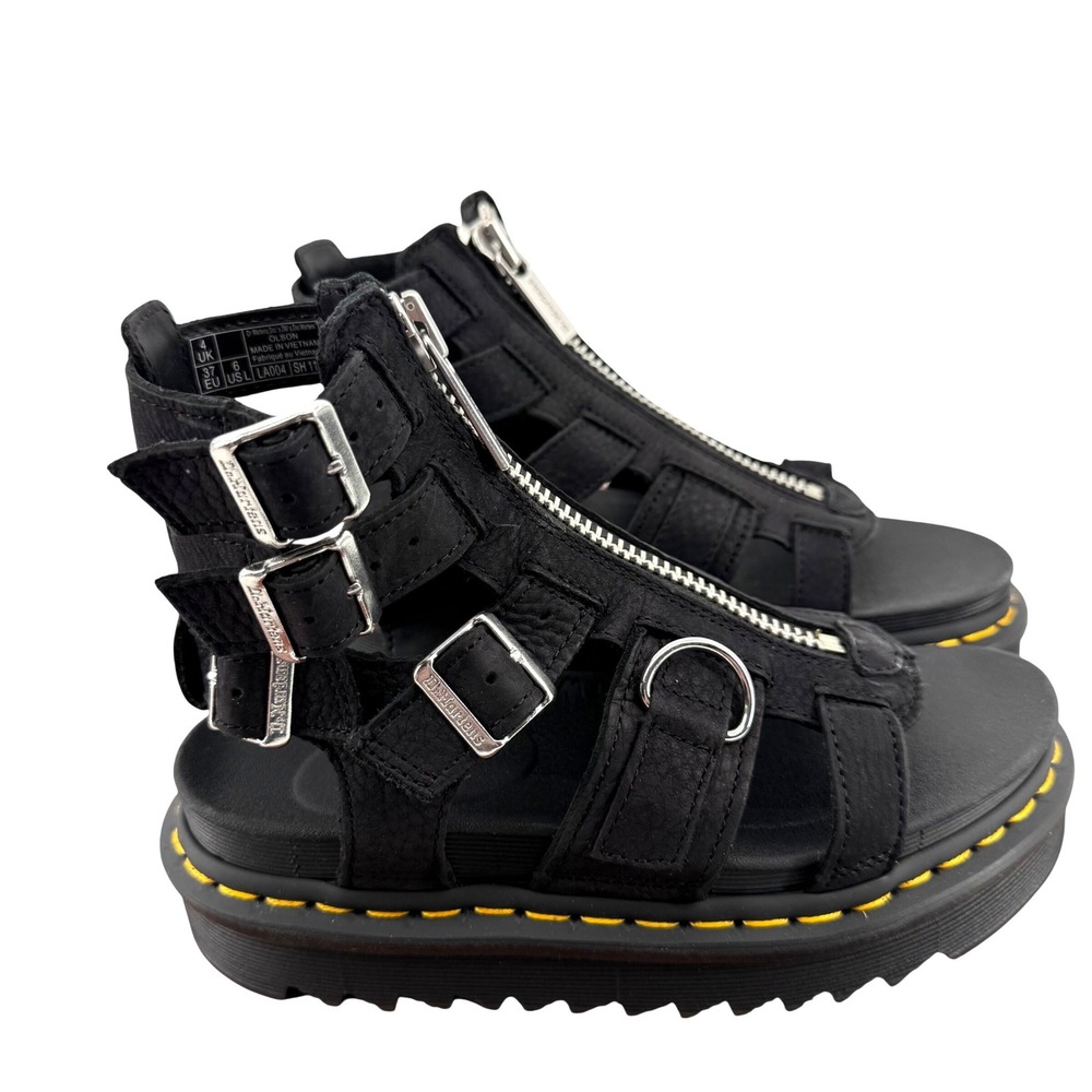 Dr. Martens Olson Gladiator Sandals Charcoal Grey Nubuck Zip Platform Women 6